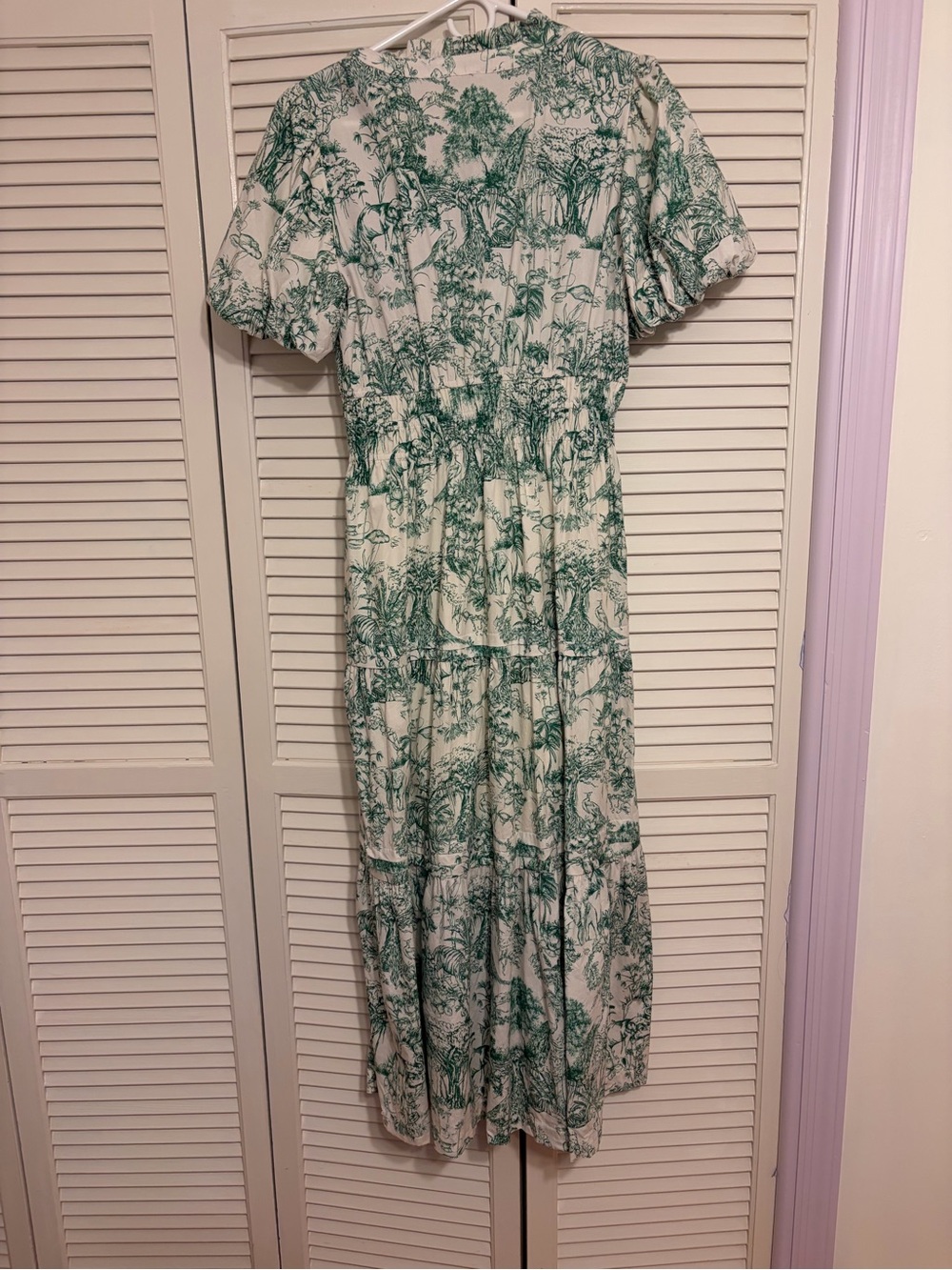 Green Toile Print Tiered Midi Dress - Women